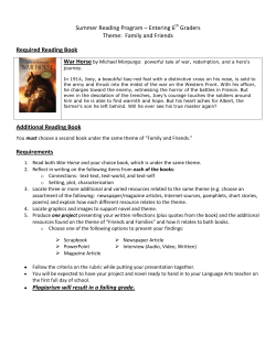 Summer Reading Program &ndash; Entering 6 Graders Theme: Family and