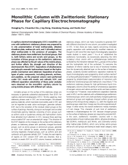 Monolithic Column with Zwitterionic Stationary Phase for Capillary