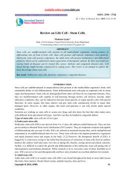 Review on Life Cell - Stem Cells