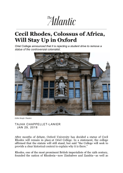 Cecil Rhodes, Colossus of Africa, Will Stay Up in Oxford