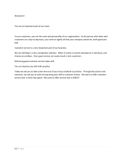 1 | Page Welcome!! You are an important part of