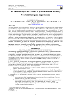 A Critical Study of the Exercise of Jurisdiction of Customary Courts in