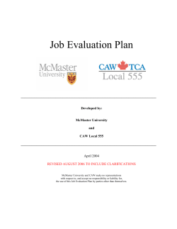 Job Evaluation Plan - Working at McMaster
