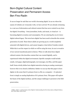 Born-Digital Cultural Content Preservation and - Ben Fino