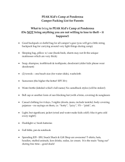 PEAK Kid`s Camp at Ponderosa Camper Packing List for Parents