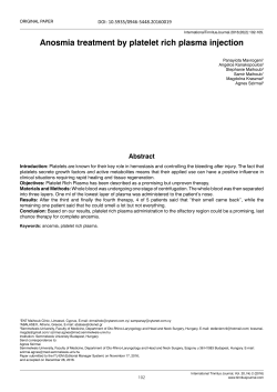 Anosmia treatment by platelet rich plasma injection