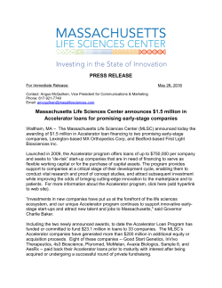 PRESS RELEASE Massachusetts Life Sciences Center announces