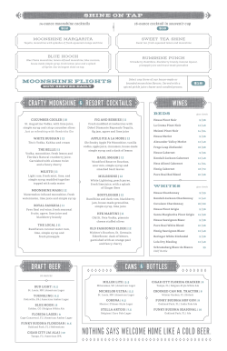 crafty moonshine resort cocktails wines draft beer cans bottles