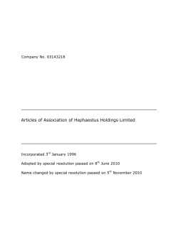 Articles of Association of Hephaestus Holdings Limited