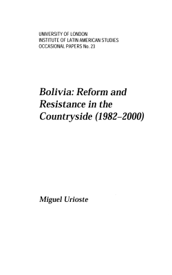 Bolivia: Reform and Resistance in the Countryside - SAS