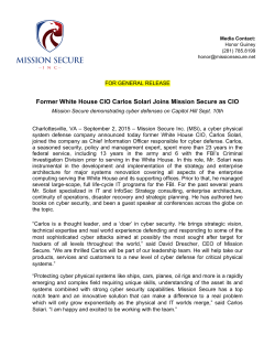 Former White House CIO Carlos Solari Joins Mission Secure as CIO