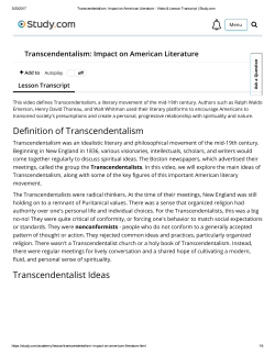 De nition of Transcendentalism Transcendentalist Ideas