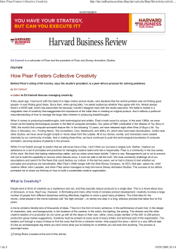 How Pixar Fosters Collective Creativity
