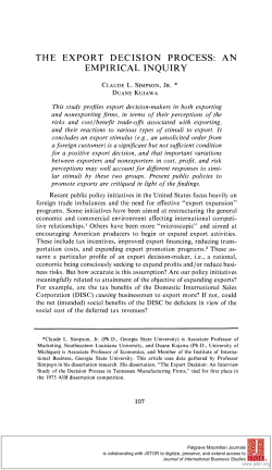 the export decision process: an empirical inquiry