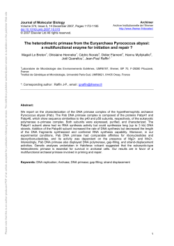 The Heterodimeric Primase from the - Archimer