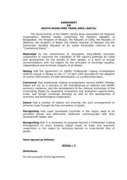 Agreement on South Asia Free Trade Area (SAFTA)