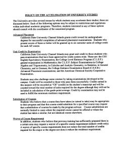 POLICY ON THE ACCELERATION OF UNIVERSITY STUDIES The
