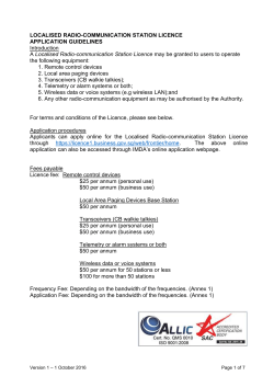 LOCALISED RADIO-COMMUNICATION STATION LICENCE