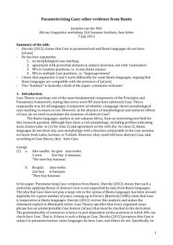 Parameterising Case: other evidence from Bantu