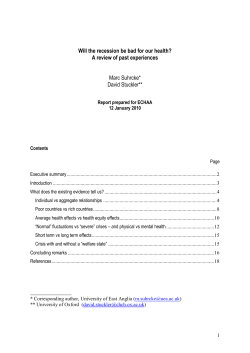 Suhrcke, M, Stuckler, D. Will the recession be bad for our