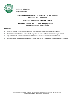 FRESHMAN ENROLLMENT CONFIRMATION (AY 2017-18