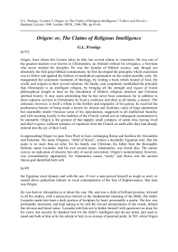 G.L. Prestige, "Lecture 3: Origen: or, The Claims of Religious