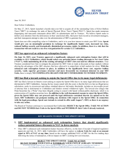 Continues to Recommend Rejection of Sprott Offer