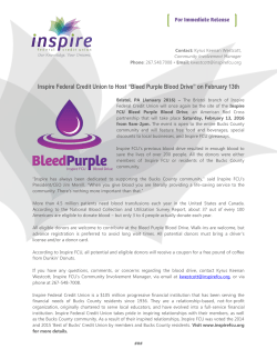 Inspire Federal Credit Union to Host &ldquo;Bleed Purple Blood Drive&rdquo; on