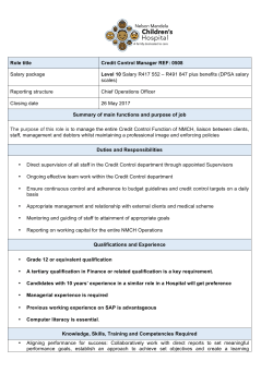Credit Control Manager - Nelson Mandela Childrens Hospital