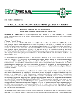 o`reilly automotive, inc. reports first quarter 2017 results