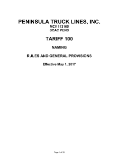 Rules Tariff - Peninsula Truck Lines