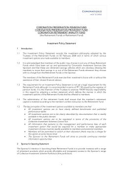 CORONATION PRESERVATION PENSION FUND CORONATION
