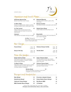 J`s Bleu Chips 6 Artichoke Spinach Dip 10 Steamed Mussels 10