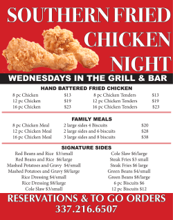 FAMILY MEALS 8 pc Chicken Meal 2 large sides 4 Biscuits $20 12