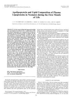 Apolipoprotein and Lipid Composition of Plasma