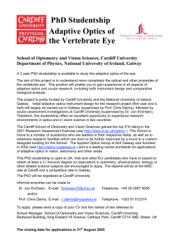 PhD Studentship Adaptive Optics of the Vertebrate Eye
