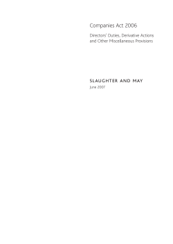 Directors` Duties, Derivative Actions and Other Miscellaneous