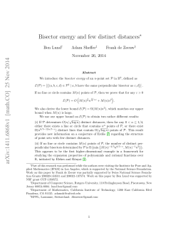 Bisector energy and few distinct distances∗ arXiv