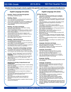 ISD First Quarter Focus ISD Fifth Grade 2015-2016