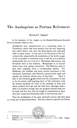 The Anabaptists as Puritan Reformers