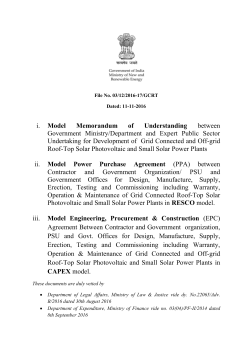 Model Memorandum of Understanding, Power Purchase Agreement