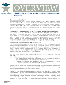 Eligibility for In-State Tuition and State Financial Aid
