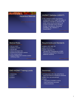 Hazardous Materials HAZMAT Definition (USDOT) Medical Roles