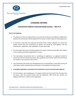LICENSING CRITERIA Investment Adviser (Unrestricted)