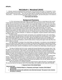 McCulloch v. Maryland - the jerry perez experiment