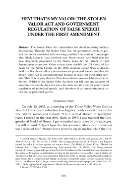 HEY! THAT`S MY VALOR: THE STOLEN VALOR ACT AND