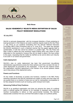 Media Release SALGA VEHEMENTLY REJECTS MEDIA