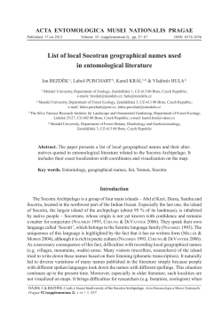 List of local Socotran geographical names used in entomological