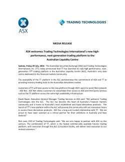 MEDIA RELEASE ASX welcomes Trading Technologies