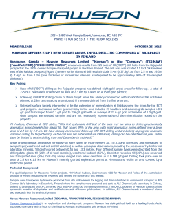 MAWSON DEFINES EIGHT NEW TARGET AREAS, INFILL